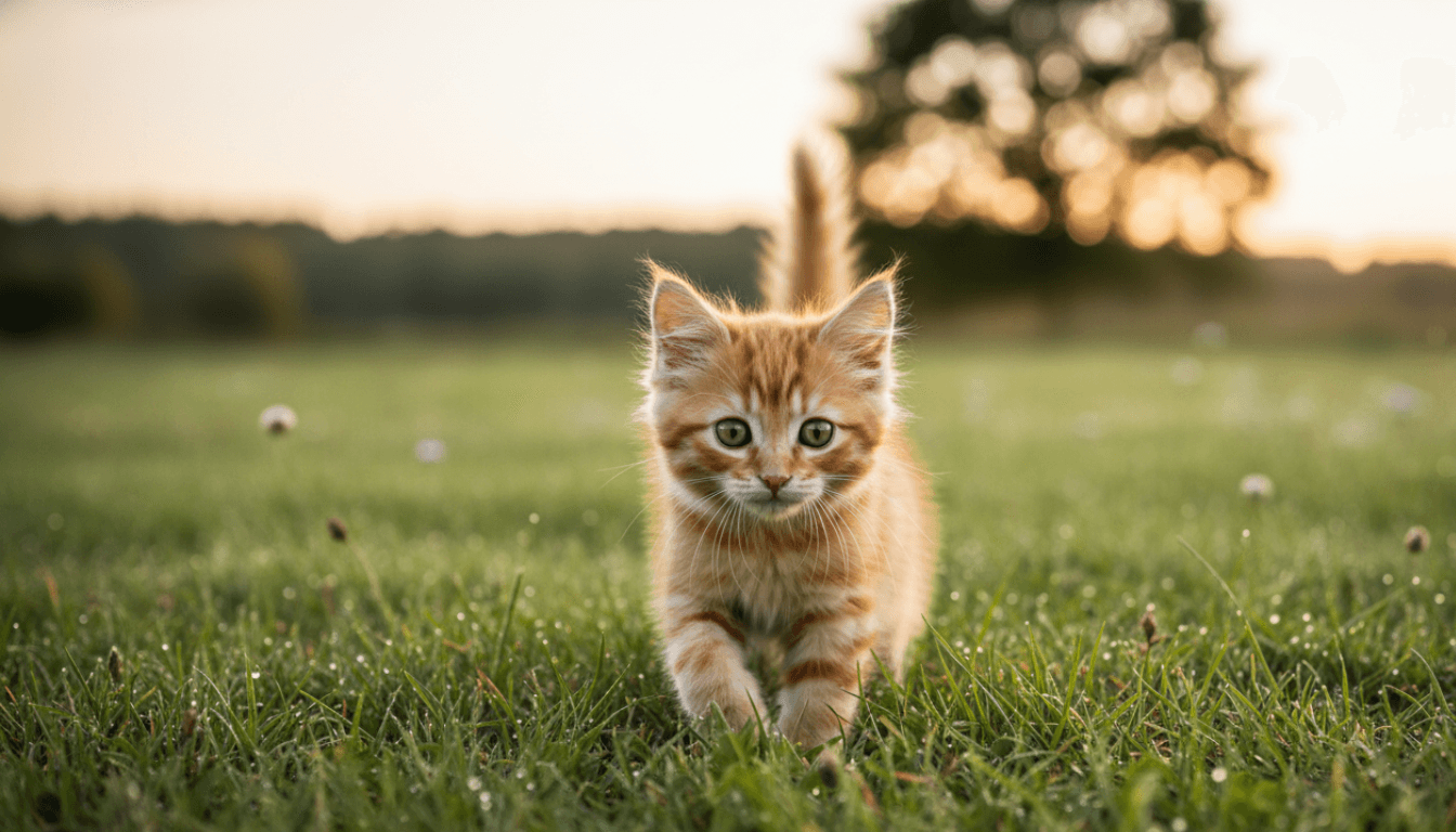 Adorable orange kitten sitting peacefully in natural outdoor setting
